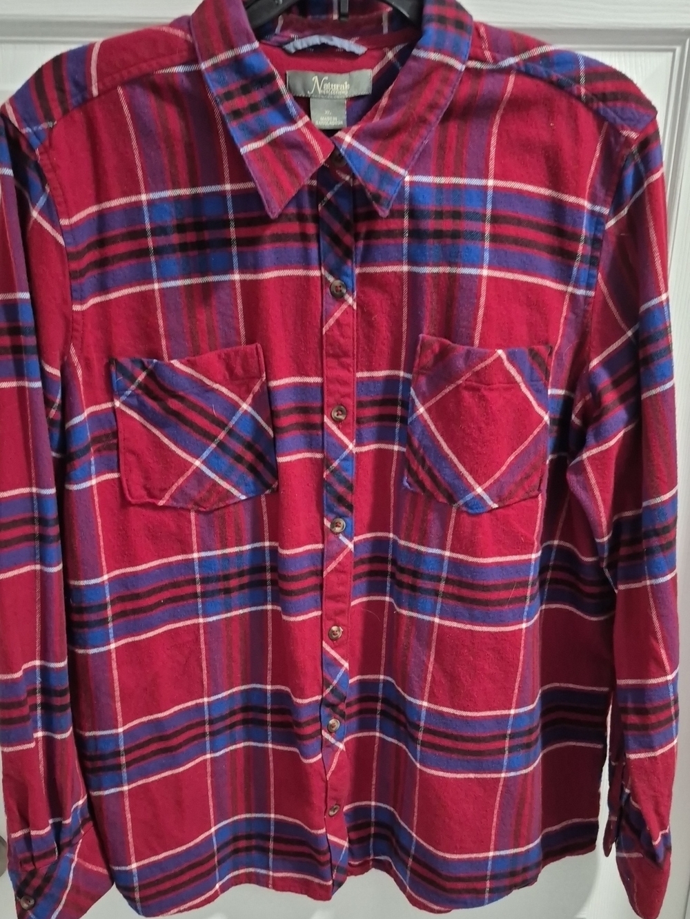 Natural Reflections Red Plaid Button-Down Shirt with Blue Accents